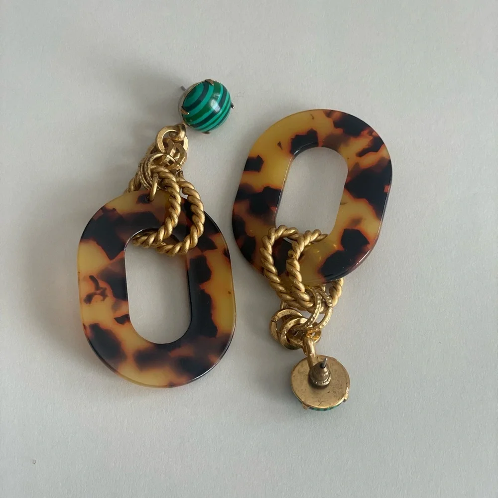 Brown and Green Tortoiseshell Hoop Earrings - Picture 3 of 5
